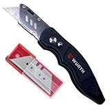 WÜRTH Profi Trapez Klingenmesser + 10 zusätzlichen Trapezklingen mit 1/4 Zoll Bithalter...