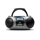 Aiwa BBTC-550BK Tragbares Radio mit CD, Bluetooth und USB, Cassettes-Recorder Farbe:...