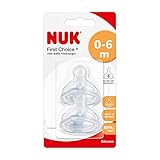 NUK First Choice+ Anti-Colic-Trinksauger Silikon, kiefergerechte NUK Form, Größe 1 (0-6...