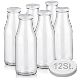 Geniess-Bar! 6 Milchflaschen 500ml mit 12 Deckel BPA frei Saftflaschen Glasflaschen 0,5L...