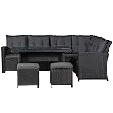 Juskys Polyrattan Gartenmöbel-Set Santa Catalina Schwarz — Lounge-Set mit Ecksofa,...