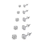 5 Paare 925 Silber Set Stecker Diamant Damen Silber Ohrstecker Herren in 3, 4, 5, 6, 7mm...