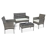 YUMUO 4-teiliges Korbmöbel-Set für Terrasse, Bistrotisch, Sofa, Garten, Veranda, Möbel...