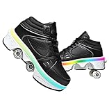 Schuhe mit Rollen LED Leuchtend Skates 4-Rad Verstellbare Rollschuhe Verstecktes Rad für...