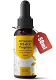 Vitamin D3 K2 Tropfen hochdosiert - 50 ml - 1.000 IE D3 + 20 µg K2, Vitamin D produziert...