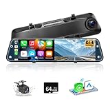 Alpinetech 12 Zoll 4K Rückfahrkamera Spiegel mit Wireless CarPlay Android Auto, Dashcam...