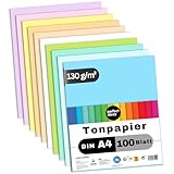 perfect ideaz - 100 Blatt Tonpapier A4, 10 Pastell-Farben, 130 g/m², made in Germany,...