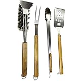 Cubesu Grillbesteck 4er Set aus rostfreiem Edelstahl & Akazienholz - Grillspachtel mit...