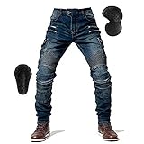 oFzimTo Motorradhose aus Denim, Jeans mit geradem Bein, sturzfest mit 4 Arten von...