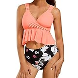 Auenix Zweiteiliger Badeanzug für Damen, Rüschen + Shorts – Bikini mit hoher Taille...