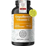 NATURE LOVE® Gepuffertes Vitamin C - Hochdosiert mit 1000mg Vitamin C je Tagesdosis - 365...