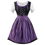 Dirndl für Damen Midi, Trachtenkleid Damen Classic Dirndlkleid Inkl. Spitzenschürze 2...