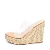 Damen Espadrilles Keilsandale Sandaletten Transparent PVC Slingback Offene Zehenpartie...