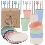 Czemo Camping Geschirr Set 4 Personen Geschirrsets aus Kunststoff Camping Geschirr Set...