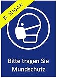 5 Aufkleber 'Bitte Mundschutz tragen' Gesichtsmaske Hinweis Schild zur Maskenpflicht DIN...