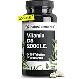 natural elements Vitamin D3 2000 I.E. – 365 Tabletten – für Knochen und Immunsystem...