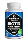 Biotin hochdosiert 10.000 mcg + Selen + Zink für Haarwuchs, Haut & Nägel, 365 vegane...