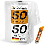 Hinrichs Luftpolsterfolie Rolle 50m x 50cm - Inkl. Cutter - Für Versand Verpackung Umzug...