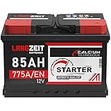 LANGZEIT Autobatterie 85Ah 12V 775A/EN Starterbatterie Batterie ersetzt 80Ah 72Ah 74Ah...