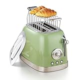 Wiltal Toaster 2 Scheiben, Toaster Retro, Toaster mit Brötchenaufsatz, Toaster mit Deckel...