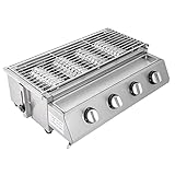 Edelstahl Gasbräter 4-Brenner Gas Grill Edelstahl Tragbarer LPG Grill Hochtemperatur...