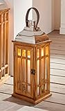 Dekoleidenschaft Laterne Wood aus Holz & Glas, 40 cm hoch, Holzlaterne mit Henkel &...