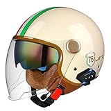 Bluetooth-Motorrad-Helm Mit Offenem Gesicht, Retro-Halbhelm Im Deutschen Stil, 3/4-Helm...