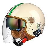 Bluetooth-Motorrad-Helm Mit Offenem Gesicht, Retro-Halbhelm Im Deutschen Stil, 3/4-Helm...