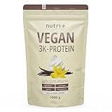 Vegan Protein Pulver Vanille 1kg 83% Eiweiß - 3k-Proteinpulver 1000g - Nutri + Shake...