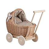 Puppenwagen aus Weide mit Bettwäsche - perfekte Geschenkidee - Korbpuppenwagen, schöner...