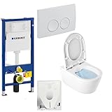 GEBERIT Duofix Vorwandelement Basic + Wand Tiefspül WC URBAN SPÜLRANDLOS + WC-Sitz...