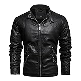 BIISDOST Herren Lederjacken Herbst und Winter PU Lederjacke Stehkragen mit Samt und dickem...