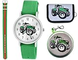 Brecjon Geschenkset 5tlg. Kinder Armbanduhr Jungen Traktor grün wasserdicht Sammelbox...