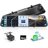 Alpinetech 12 Zoll 4K Rückfahrkamera Spiegel mit Wireless Android Auto CarPlay, Dashcam...