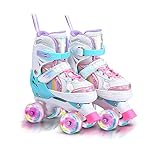 OLYSPM Rollschuhe Kinder Rollschuhe Verstellbar Rollschuhe Damen,LED Rollschuhe und 4...