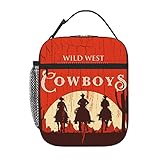 SARA NELL Western-Cowboy-Lunchbox, Cowboys, Reitpferde auf einem Holzschild, isoliert,...