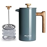 Poliviar French Press Kaffeebereiter 1 Liter/8 Tassen, Doppelwandige Isolierte Kaffeekanne...