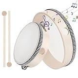 2 Stück Holz Handtrommeln 6 Zoll und 8 Zoll Kinder Tambourine Set, Handheld Tamburin...