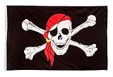 Aricona Piratenflagge - Fahne mit Totenkopfdesign mit Messing-Ösen - 90 x 150 cm -...