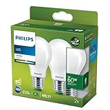 PHILIPS Classic ultraeffiziente E27 LED Lampe, 60W, matt, neutralweiß, Doppelpack