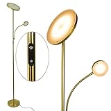 Osasy Stehleuchte 2 LEDs Dimmbar|Gold Stehlampe Deckenfluter 20W 1800LM mit flexibler 4W...