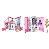 Barbie FXG57 - Malibu Haus Puppenhaus 60 cm breit mit +25 Zubehörteile & GBK12 - Traum...