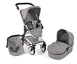 Bayer Chic 2000 645 19 Kombi-Puppenwagen Fides 3-in-1, Jeans grau, 61 x 44,5 x 85 cm