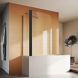 SONNI Duschwand für Badewanne mit Seitenwand Schwarz NANO-GLAS Badewannenaufsatz faltbar...