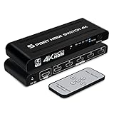 HDMI Umschalter 5 in 1 Out, HDMI Switch 4K@30Hz mit Fernbedienung und Automatische...