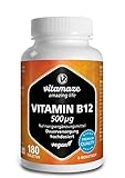 Vitamin B12 hochdosiert und vegan, Methylcobalamin, 500 mcg 180 Tabletten für 6 Monate,...