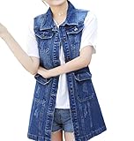 OLGER Jeansweste-Retro Slim Fit Destoryed Washed Denim Weste Weste Damen Lange Denim Weste...