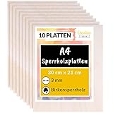 Creative Deco 10 x A4 Sperrholzplatte 3mm | 300 x 210 (+/- 0,5) mm | Birkensperrholz...