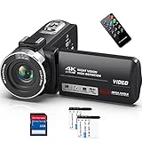 Videokamera 4K Camcorder 48MP 30FPS mit IR Nachtsicht, 18X Digitalzoom Webcam Video Kamera...