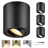 GeyouLux 4× LED Aufbauspot Dimmbar - Ø80x84mm Deckenspot Schwarz - Aufputz 230V inkl. 5W...